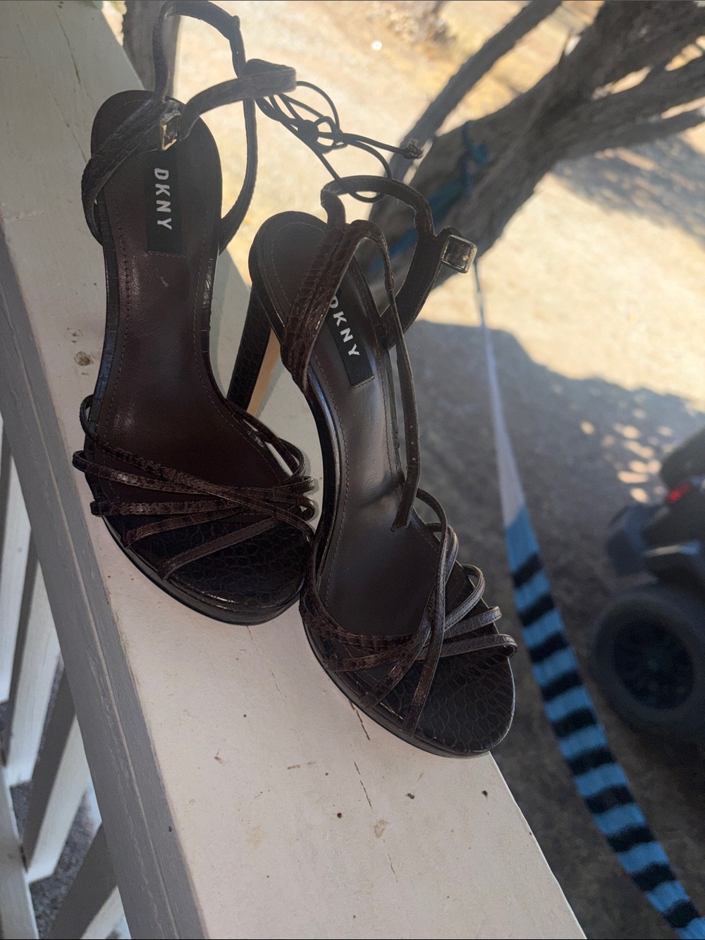 DKNY Dark Brown Strappy Lace-Up High Heel Sandals
